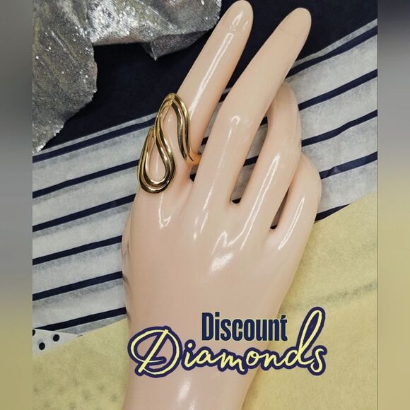 l8K Bright Yellow Gold "Double S" Titanium Ring - Picture 3 of 7